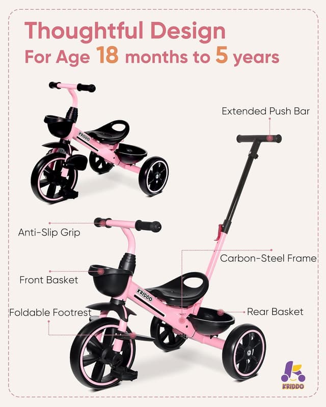 Detalle 2 de KRIDDO 2-in-1 Toddler Tricycle 18 Months