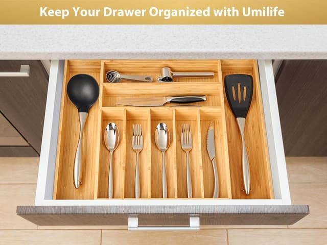 Thumbnail 5 de Umilife Large Expandable Bamboo Cutlery Tray 2.5"