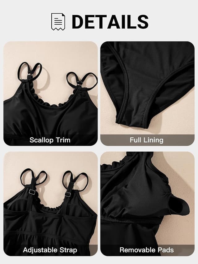 Detalle de Aleumdr Women’s Tankini 2-Piece Tummy Control Swimsuit Set with Scallop Trim