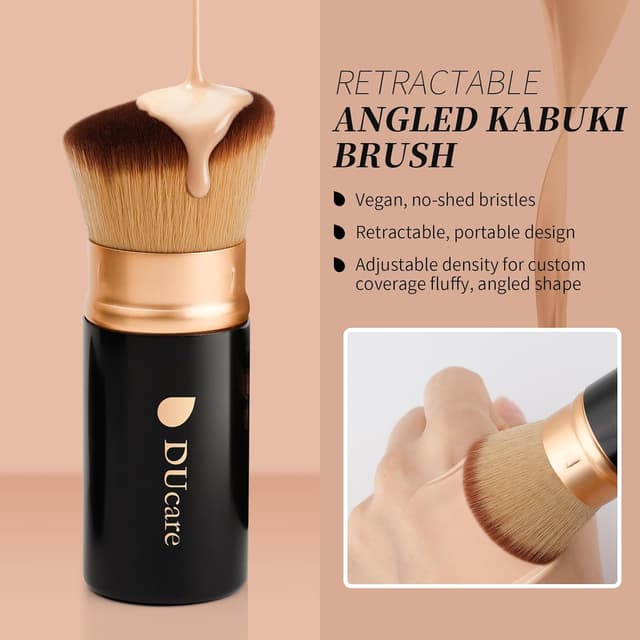 Detalle de DUcare Foundationspinsel – teleskopierbarer Kabuki-Pinsel mit Deckel für Foundation & Puder (Schwarz2)