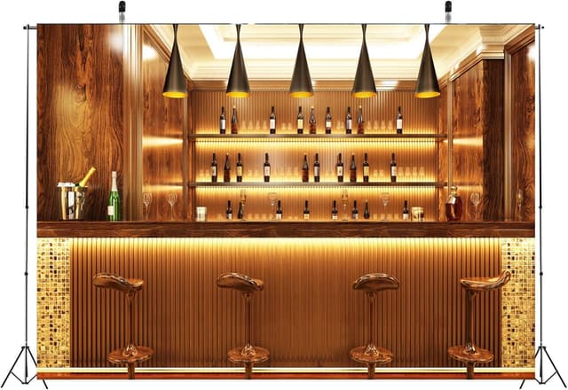 Detalle de BELECO 2.1 x 1.5m fabric bar backdrop (polyester) for photography, pub & speakeasy style sets