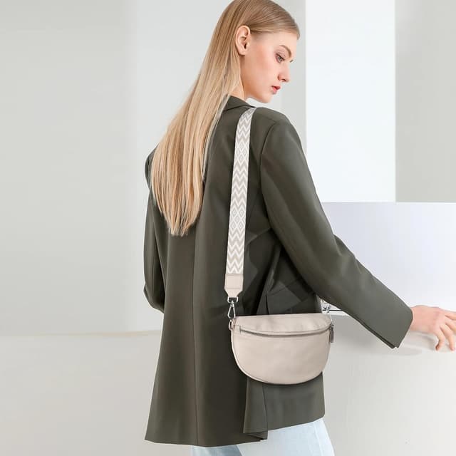 Detalle de TANTOMI Damen Umhängetasche Bauchtasche aus Leder – Crossbody/Gürteltasche mit breitem verstellbarem Gurt