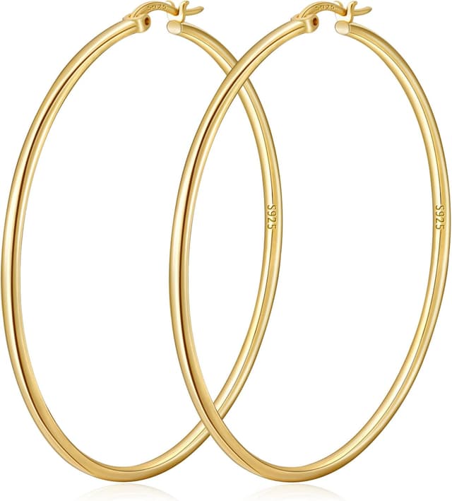 Detalle 2 de DORANA 2-mm Creolen aus 925er Silber (Sicherer Ohrclip, hypoallergen) – große Hoop-Ohrringe in verschiedenen Größen