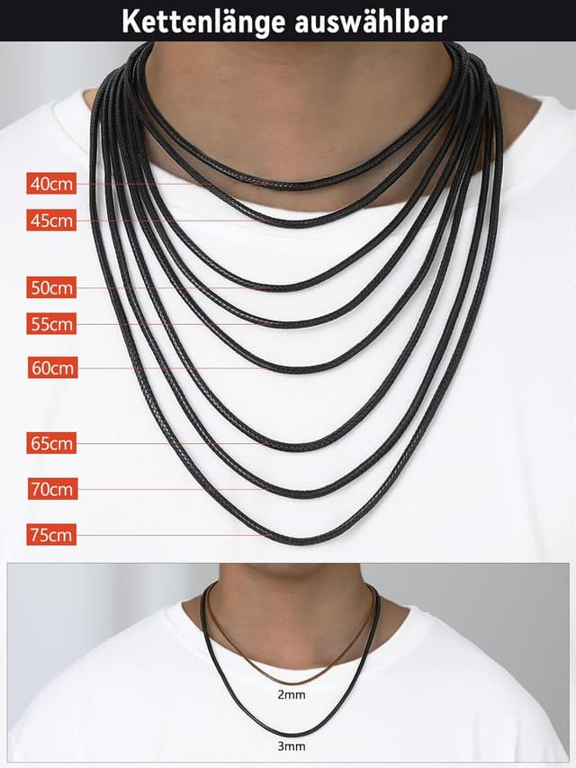 Detalle 2 de FaithHeart Lederkette für Herren & Damen – personalisierbares schwarzes Lederband mit Verschluss (ohne Anhänger), 40–75 cm