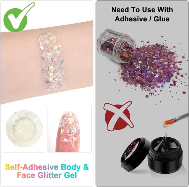 Detalle de Gel à paillettes URAQT « Mermaid » pour le corps et les yeux (blanc + rose + vert)