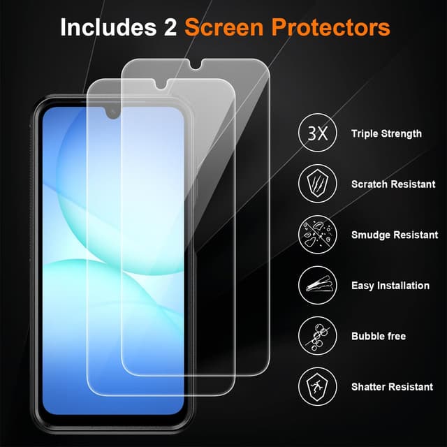 Detalle de Ezanmull for Samsung Galaxy A17 5G Case with Military Grade Protection (Black) + Glass Screen & Camera Lens Protectors