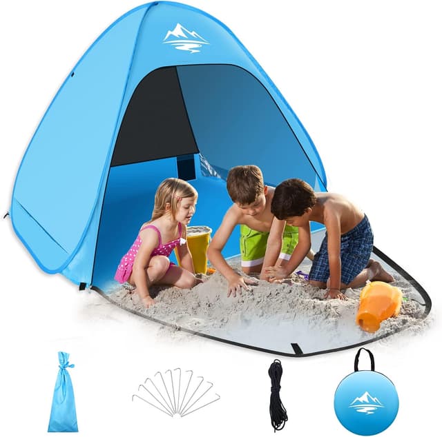 Detalle de Pop Up Beach Tent – Automatic Portable Sun Shelter with UPF 50+ UV Protection, Waterproof (3 Person), Blue