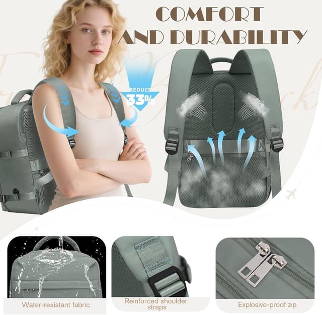 Detalle de Yankony Easyjet Handgepäck-Rucksack 45 x 36 x 20 cm – wasserabweisender Flugreise-Travelbag fürs Kabinengepäck