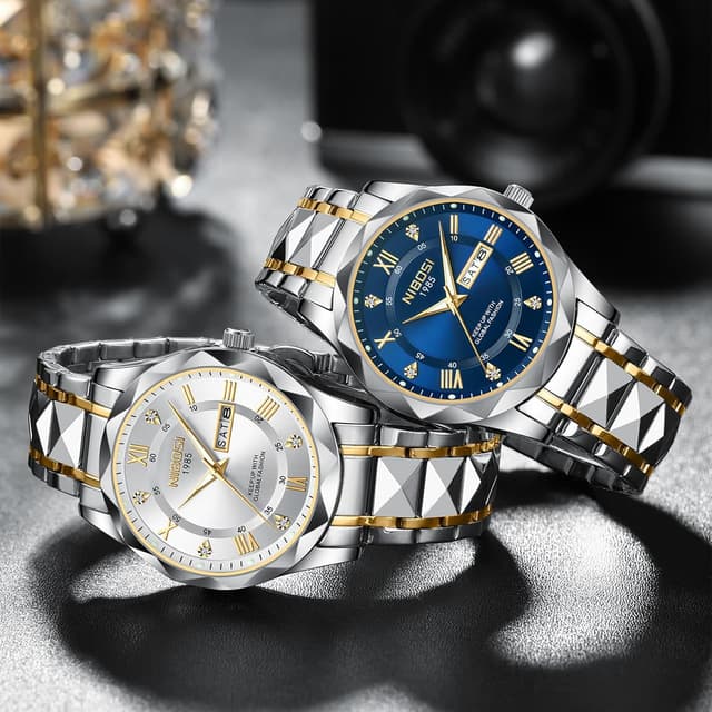 Detalle de NIBOSI Orologio da polso da uomo analogico al quarzo in acciaio inox impermeabile