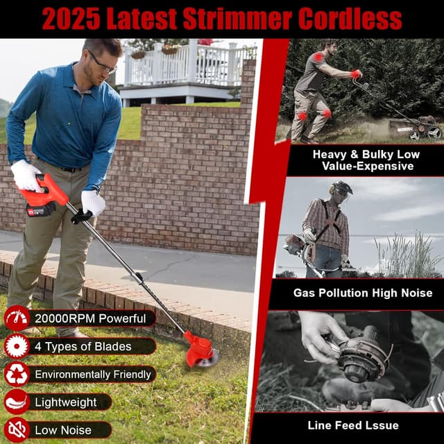 Thumbnail 6 de Xbzzgmg Cordless Strimmer: adjustable telescopic grass trimmer with 2 batteries and 4 blade types