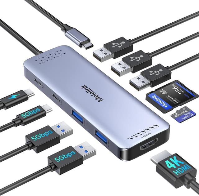 Detalle de Melelink 10-in-1 USB-C Hub with 4K@60Hz HDMI, 100W PD, SD/TF and 6 USB ports