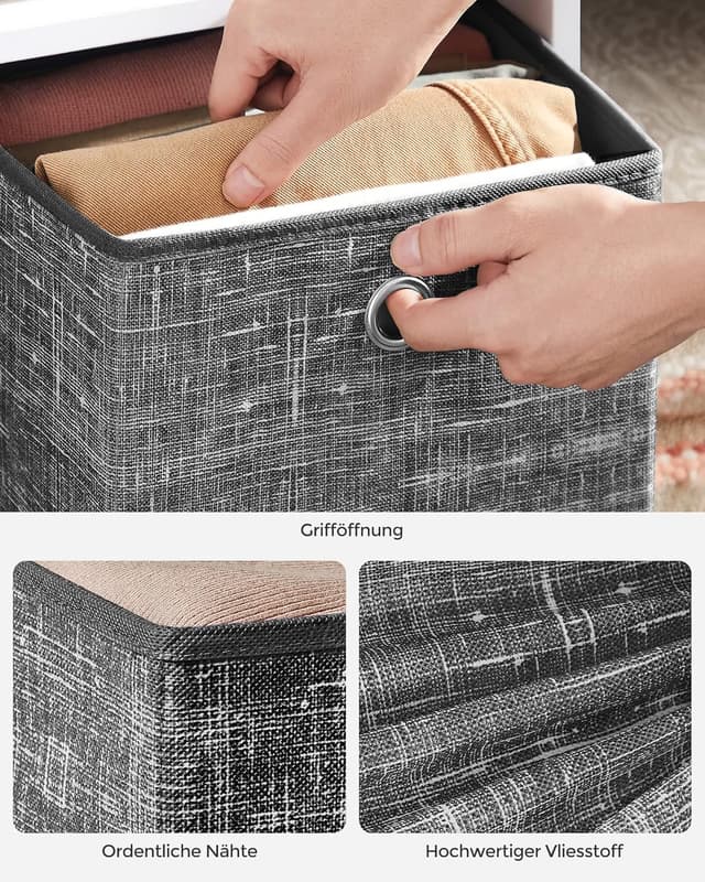 Detalle 2 de SONGMICS Aufbewahrungsbox 6er-Set (Vliesstoff mit Griff) – RFB026B01, 26 x 26 x 28 cm, schwarz meliert