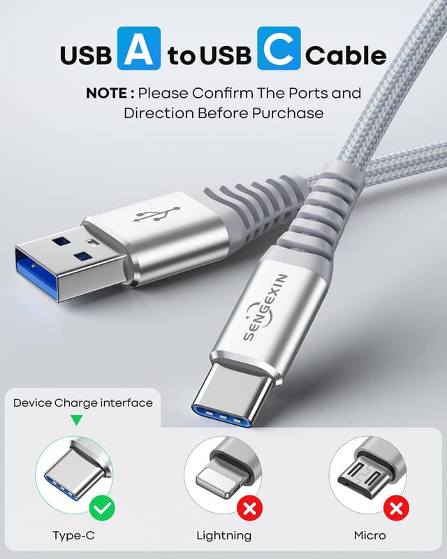 Detalle 2 de SENGEXIN USB-C Cable 1m 3-Pack (USB-A to Type C), fast charge & data sync