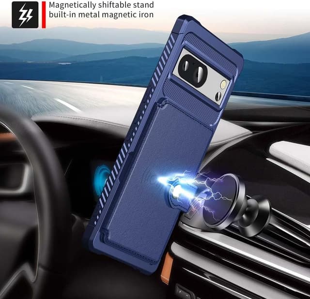 Detalle de XYZNTMF Flip Wallet Case for Google Pixel 8 (Blue) with Card Holder, Magnetic Clasp & Kickstand