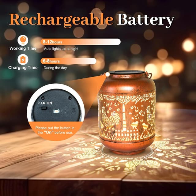 Detalle de Rooster Solar Lanterns Garden Ornaments Outdoor with LED Lights – vintage-style chicken statue for patios and gardens