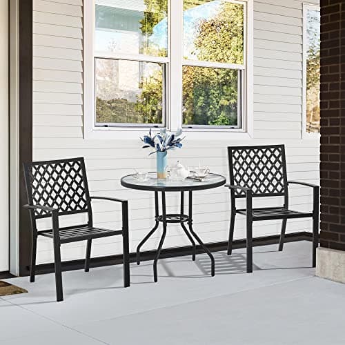 Detalle de Yaheetech tavolo da giardino rotondo in vetro Ø 70 cm con foro per ombrellone (altezza 73 cm) nero