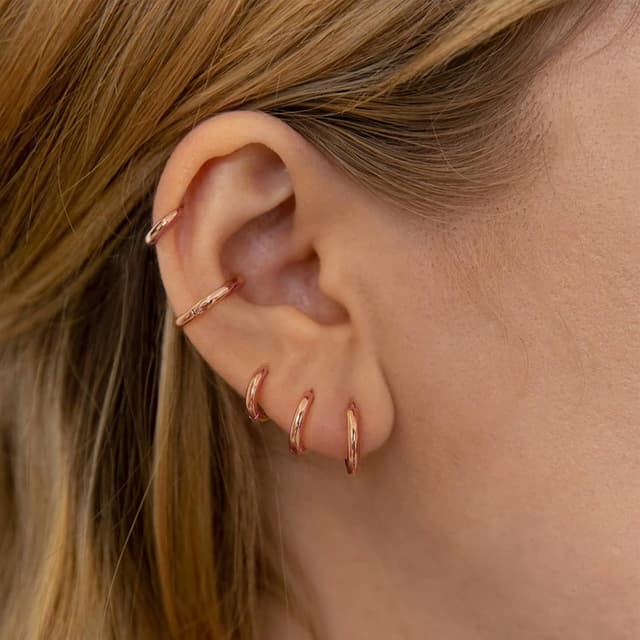 Detalle de MASOP Creolen aus Silber 925 mit Stecker – Ohrringe in 8/10/12 mm (Rosegold-Optik) für Damen, Herren & Kinder