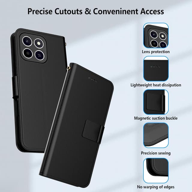 Detalle 2 de Aiziki Handyhülle für Honor X6c – RFID-Lederklapphülle mit Kartenfächern & Standfunktion (Schwarz)