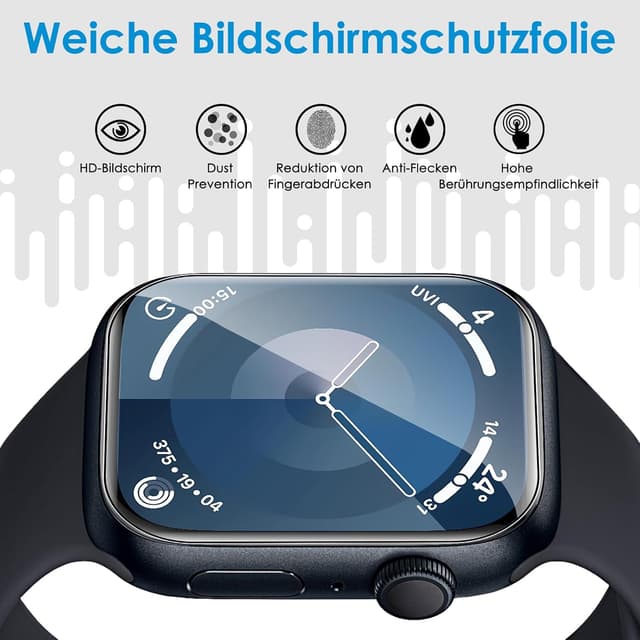 Detalle 2 de UniqueMe Schutzfolie für Apple Watch Series 9/8/7 (45 mm) – 8 Stück, flexible TPU, blasenfreie Vollabdeckung