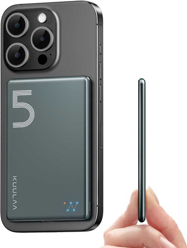 Detalle de Kuulaa Magsafe Power Bank 5000mAh (PD 20W, ultra slim 0.72cm) – magnetic charger for iPhone 16/15/14/13/12, grey