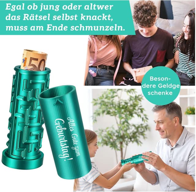 Detalle de Anruzon Geldgeschenk Geburtstag – kreative Labyrinthbox mit Spruch „Alles Gute zum Geburtstag!“ (3D-gedruckt, Blau-Grün)