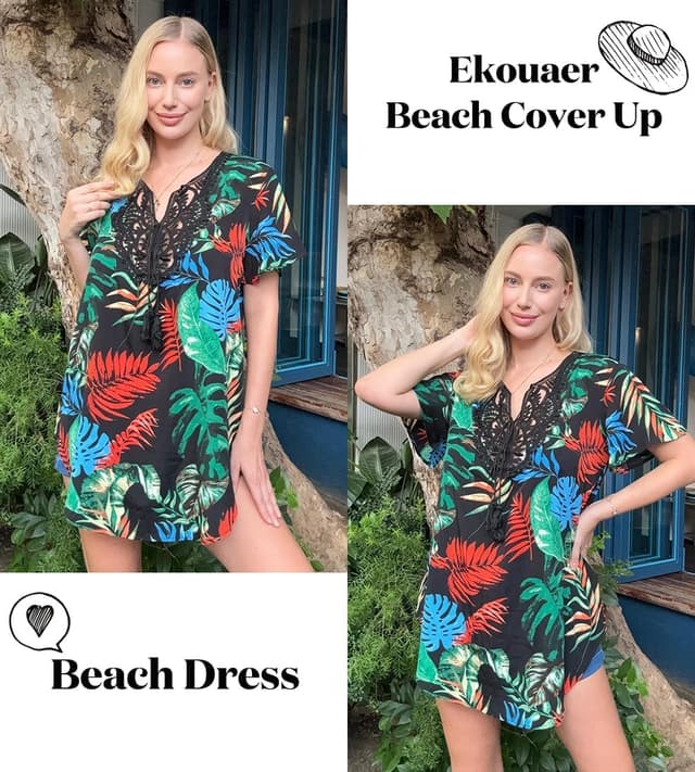 Detalle de Ekouaer beach cover up dress, V-neck