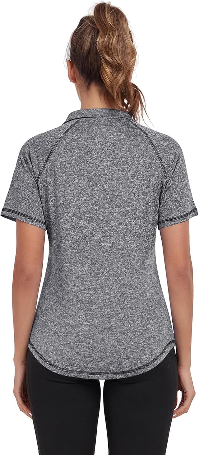 Detalle de DUVOWE Sportshirt Damen Kurzarm mit 1/4 Reißverschluss – Funktions-T-Shirt für Gym, Workout & Laufen