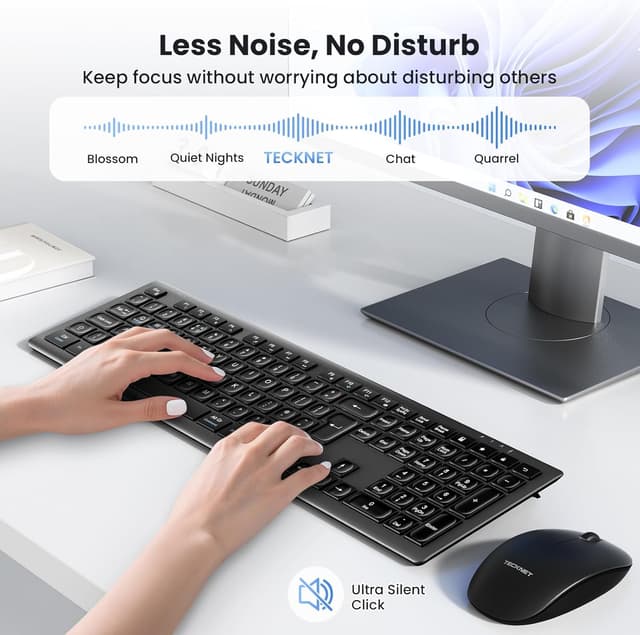 Detalle de TECKNET Wireless Keyboard Rechargeable 2.4GHz Silent Full Size (UK QWERTY)