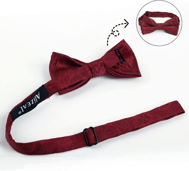 Detalle de Alizeal Boys Adjustable Floral Paisley Pre-tied Bow Tie and Y Shape 3 Clips Braces Set