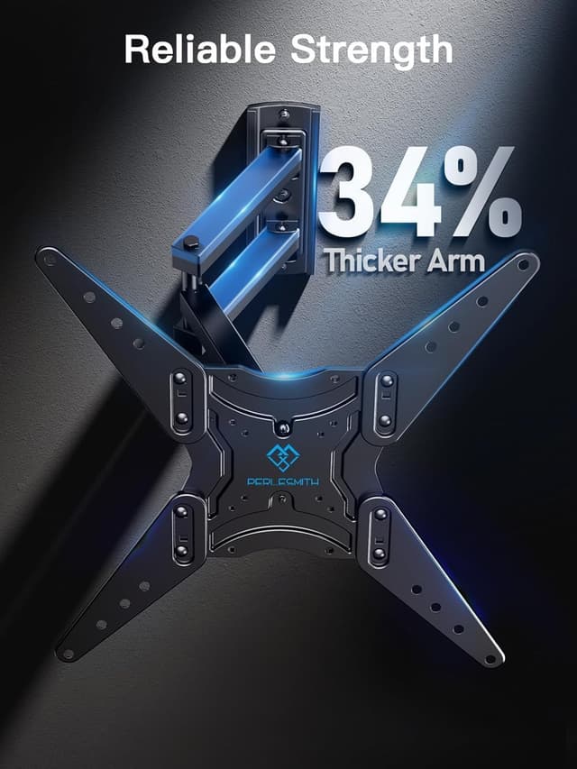 Detalle 2 de PERLESMITH Full Motion TV Wall Mount (27–60 in) for Flat & Curved TVs — Single Stud, VESA up to 400x400mm