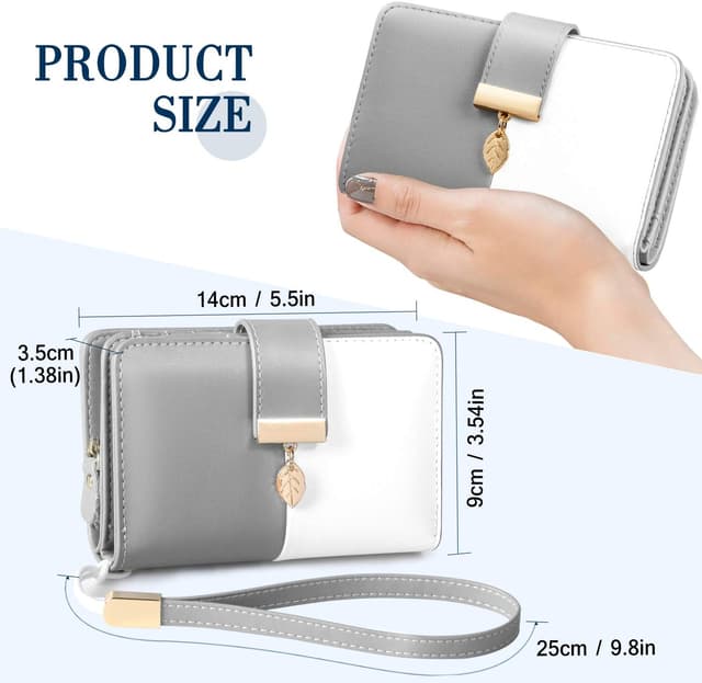 Detalle de Faneam Damen-Geldbörse aus Leder mit RFID-Schutz – kleines Portemonnaie mit 14 Kartenfächern, Reißverschluss und Tragekette