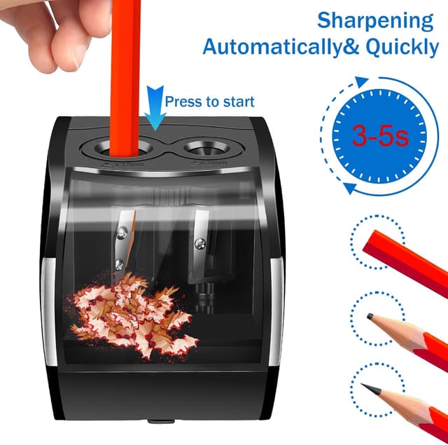 Detalle 2 de Temperamatite elettrico USB professionale doppio foro per matite 6-12 mm con serbatoio e 4 lame di ricambio