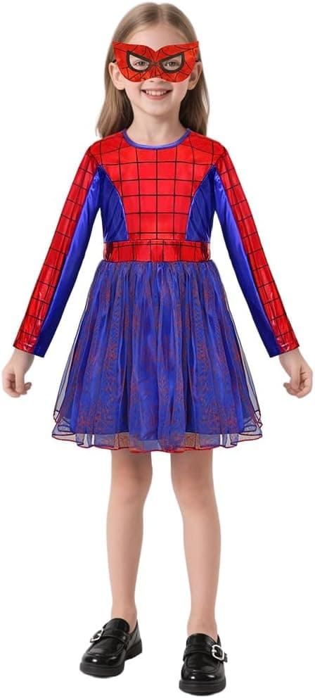 Detalle de AYBUY Costume da ragno per bambini con maschera (Spider-Woman), abito a maniche lunghe in 2 pezzi