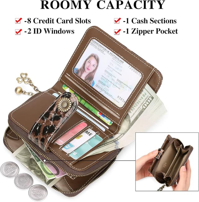 Detalle de SENDEFN Damen Klein-Geldbörse mit RFID-Blocker, Münzfach mit Reißverschluss und Kartenfächern