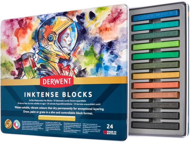 Detalle de Derwent Inktense 💧 Caja con 24 Barras de Tinta Acuarelable Profesional