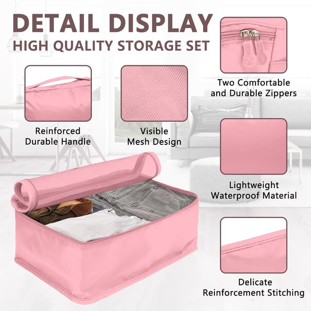 Detalle 2 de Packing Cubes 12-teilig – Large Suitcase Organizer (Koffer Organizer & Packtaschen) in verschiedenen Größen, Farbe Pink