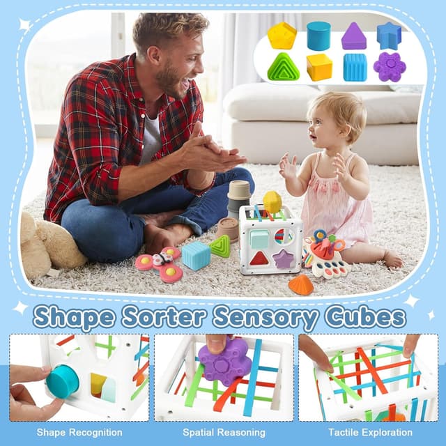Detalle de EPOGG 6-in-1 Montessori Baby Toys Set (6–12 Months Up) with Pull String, Stacking Cups, Tissue Box & More