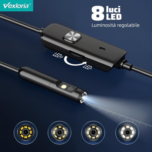 Detalle 2 de Vexloria Endoscopio per Smartphone con doppia lente 1920P HD, IP68 e 8 LED