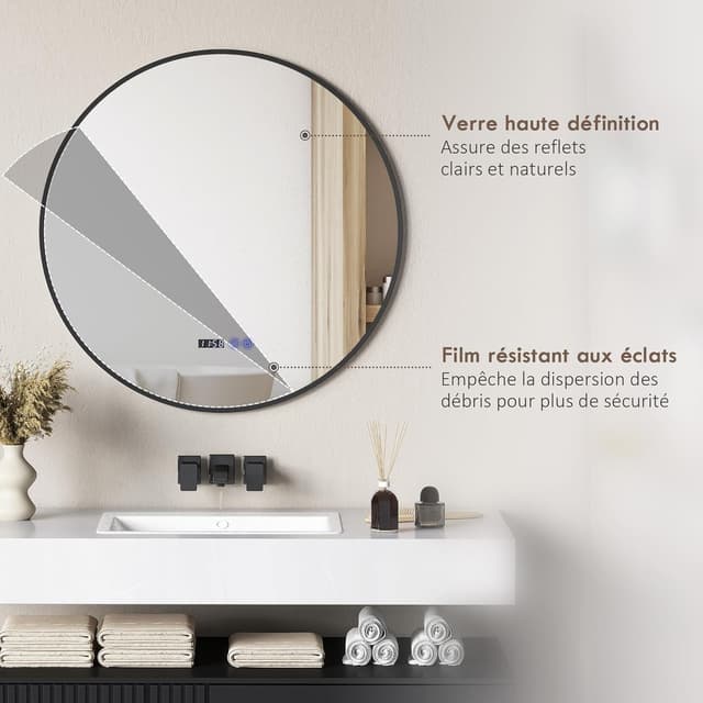 Thumbnail 5 de HOMCOM Miroir Salle de Bain LED Ø70 cm noir