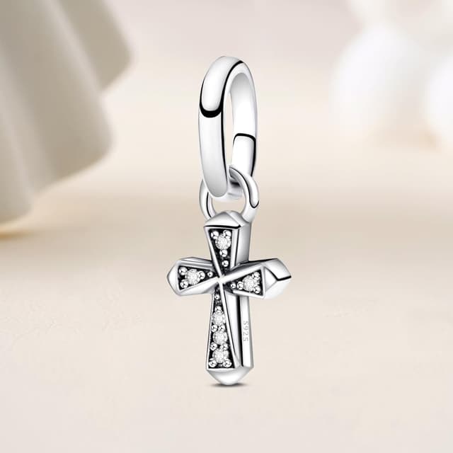 Thumbnail 6 de Ruaidhra Sterling-Silber Charms-Anhänger mit Kreuz & Herz-Motiv – Charm Clip Stopper Bead für Armband oder Halskette