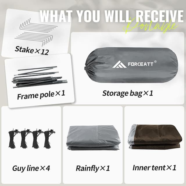 Detalle 2 de Forceatt Camping Tent for 2–3 People (PU3000mm waterproof, 5.5lb / 2.5kg, quick set-up)