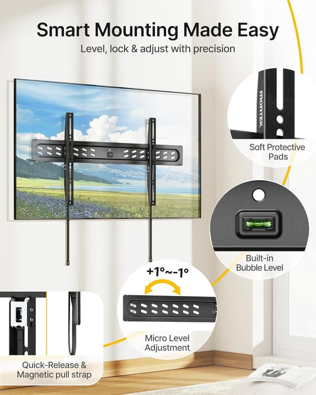 Detalle 2 de monTEK Ultra Slim Fixed TV Wall Mount (0.95 in low-profile, for 43–95" TVs) up to 150 lbs