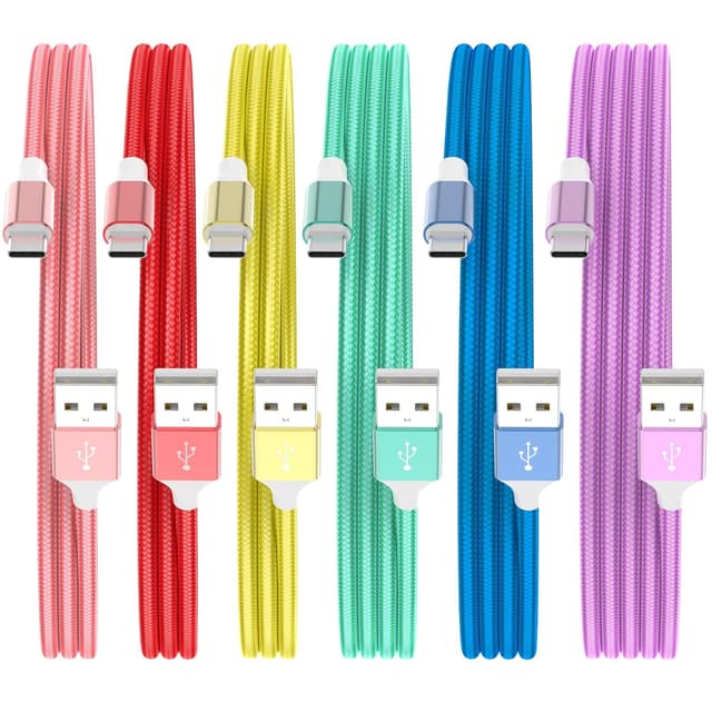 Detalle de HKYUSHINE USB-C Charger Cable (6-pack) – braided USB-A to USB-C fast charge, 3.1A, multiple lengths