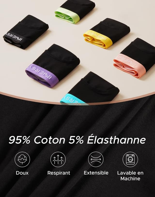Detalle de INNERSY lot de 6 culottes femme en coton à taille mi-basse, confort stretch
