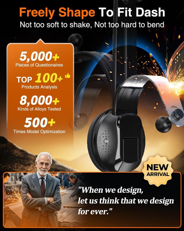 Detalle de YRU 2025 Ultimate Car Phone Holder Dashboard Mount (360° Rotatable) – Matte Black, heavy-duty suction