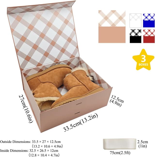 Detalle de Tekhoho 3 Pack Rose Gold Large Gift Box Set with Magnetic Lid