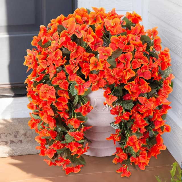 Detalle 2 de Artificial Bougainvillea Faux Flowers (2 Bundles) UV-Resistant Silk Trailing Vines for Outdoor Fall Decor