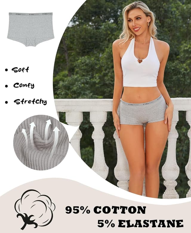 Detalle de FINETOO 5-Pack Cotton Boyshort Underwear for Women (Full Coverage)