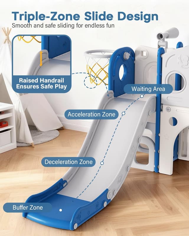Detalle de Babytronic Toddler Slide (8 in 1) with Basketball Hoop, Telescope & Climber for Ages 1–3