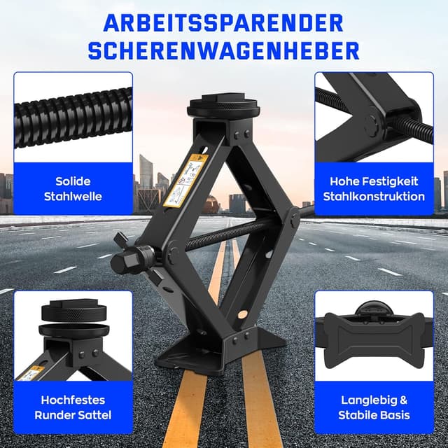 Detalle de IMAYCC Wagenheber 2,5 t (2500 kg) für BMW – Scherenwagenheber mit 2 Gummiauflagen und Radmutternschlüssel
